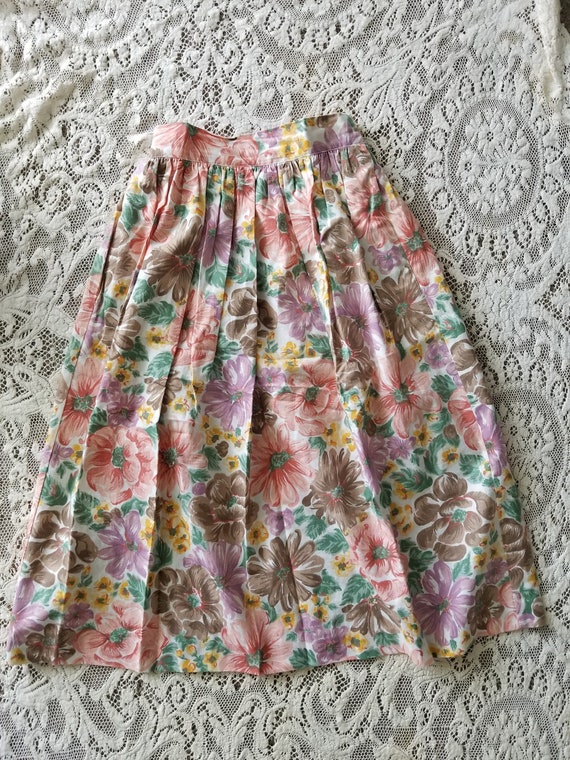 Vintage 1970's Floral Broomstick Skirt with Pocke… - image 1