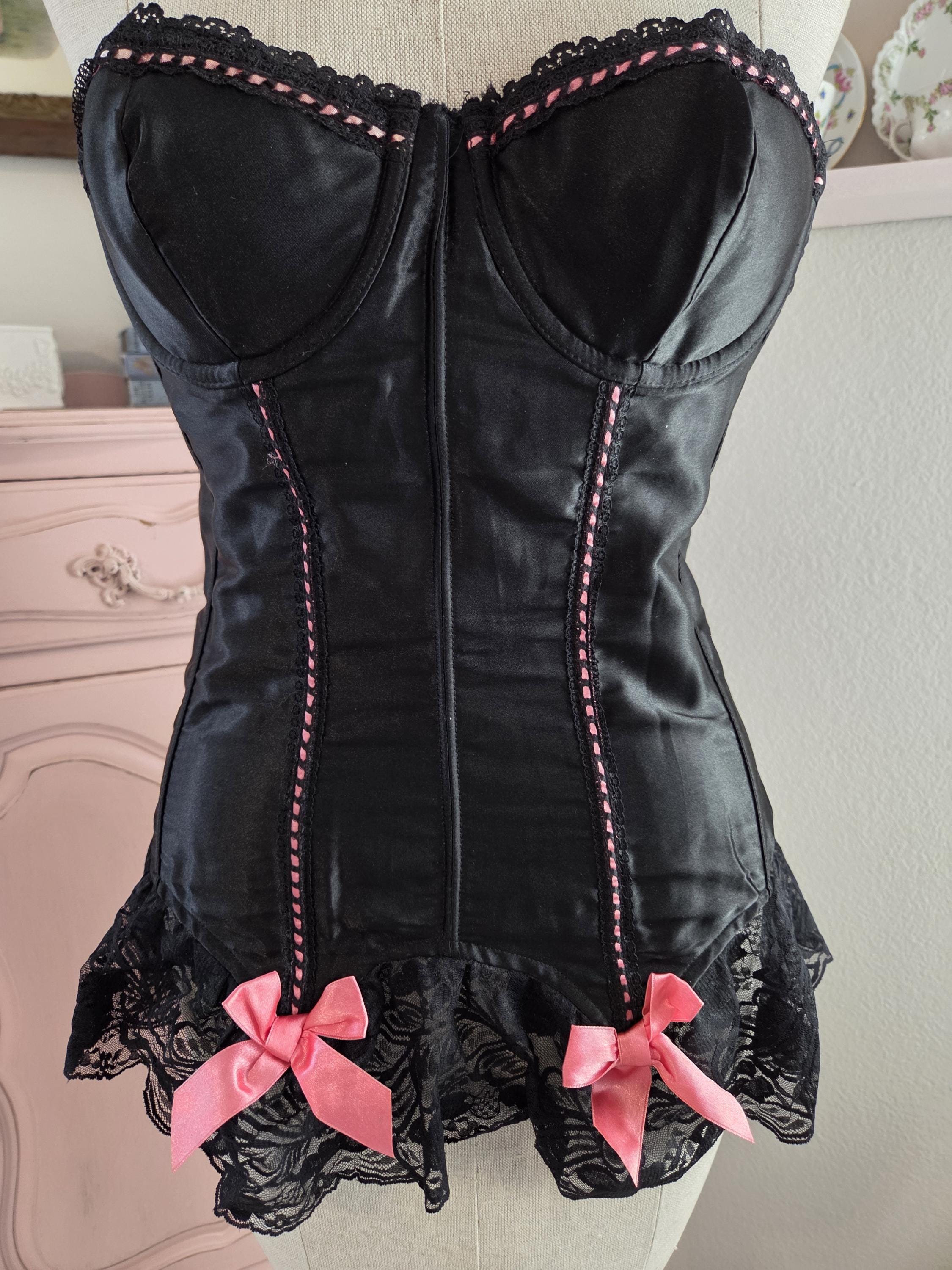 Y2K Frederick’s of Hollywood Pink Black Lace Corset Bustier Small 34 Frederick main image 3