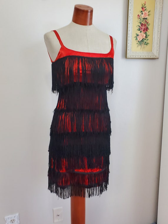 Vintage Flapper Dress Costume Red And Black Layer… - image 3