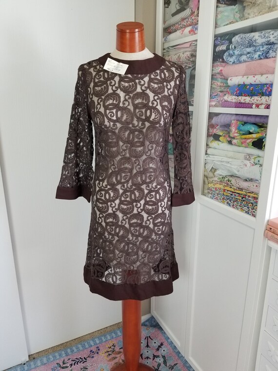 Vintage 1960's Brown Lace Shell Dress Wedding gue… - image 3