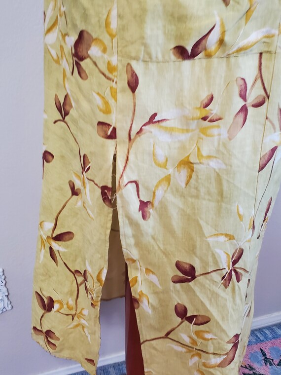 Spring Gardening | Vintage 1990's / Y2K Pale Green Floral Foliage Pure Linen Pocket Dress | Tess Dress | Medium View 5