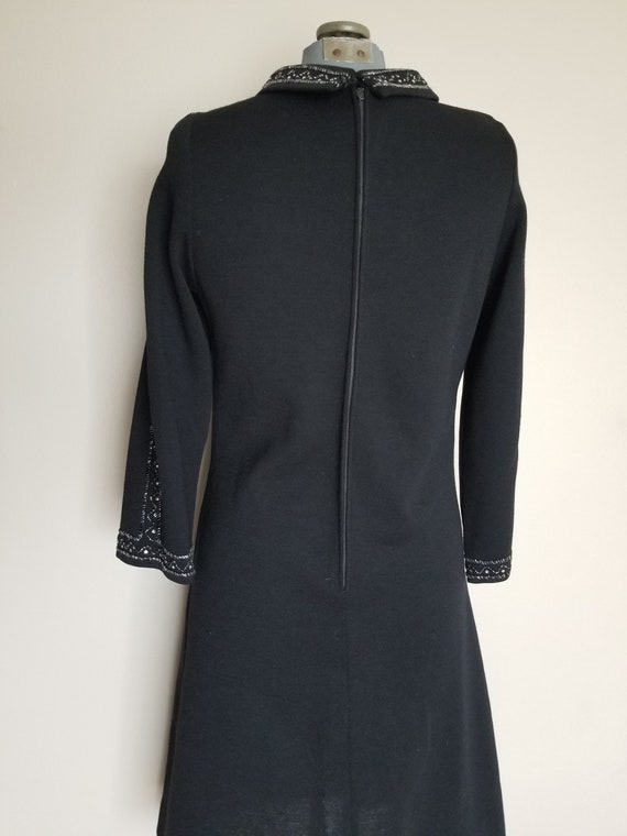 Vintage 1960's Black Wool Knit Dress with Rhinest… - image 8