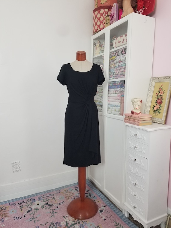 VIntage 1950's / 60's Black Silk Cocktail Dress Wi