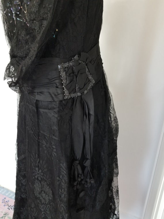 Antique 1910's / 20's Black Silk And Lace Dress W… - image 4