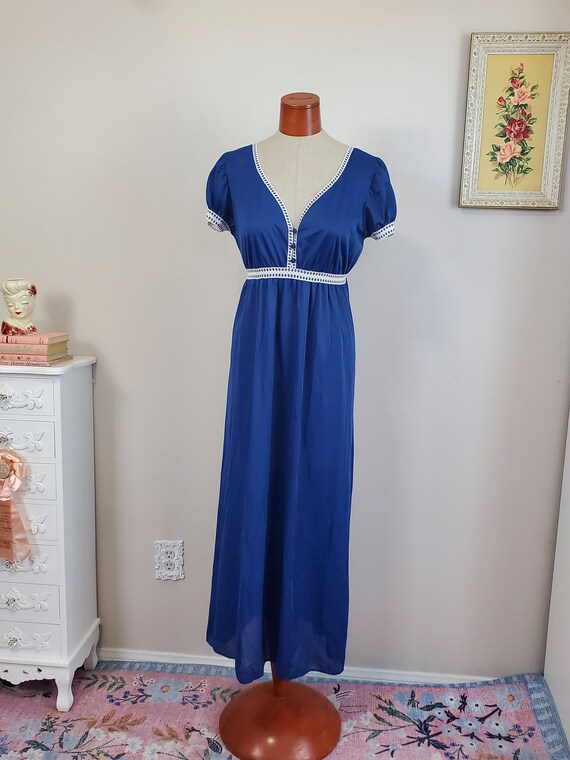 Vintage 1960's / 70's Navy Blue Nylon Nightgown Re