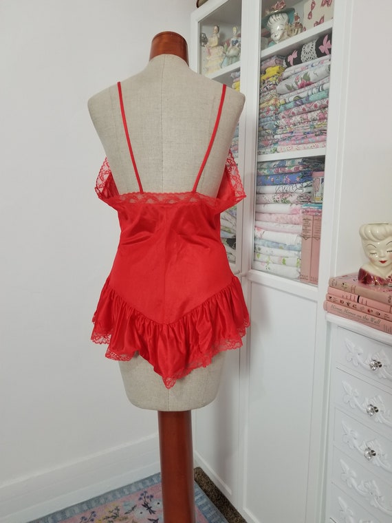 Vintage 1970's 80's Red Lace Ruffle Lingerie Top … - image 5