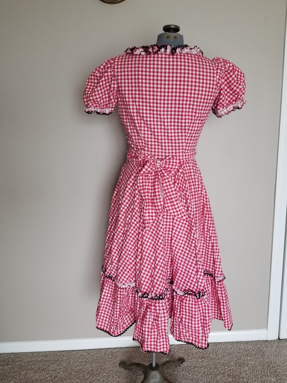 Vintage 1950 s Red Gingham Peasant Square Dance Dress Gem
