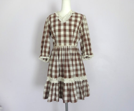 Vintage Brown Gingham Dress with Matching Bloomers