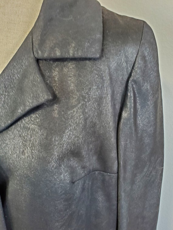 Vintage 1960's / 70's Wet Look Black Grey Coat | … - image 4