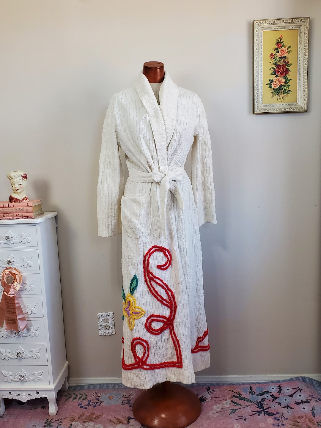 Chenille Robe With Flowers