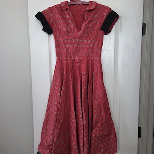 red bird dress Red Bird Print Cotton Caftan Dress: Handmade Boho Cover-Up