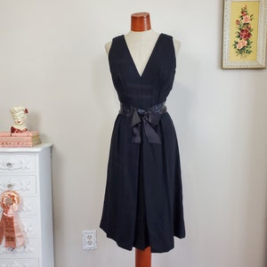 Vintage 1960&#39;s Black Crepe Dress Cocktail Party Bow V Neck Dress | Classy Lady | Medium to Large Size 15 16