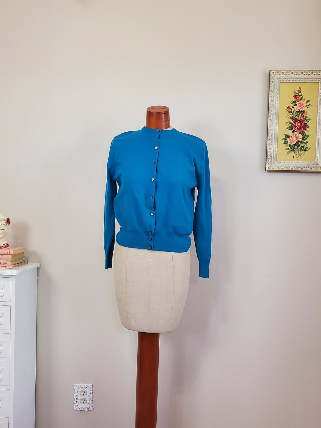 50’s Pastel Flower Fully Fashioned White Cardigan