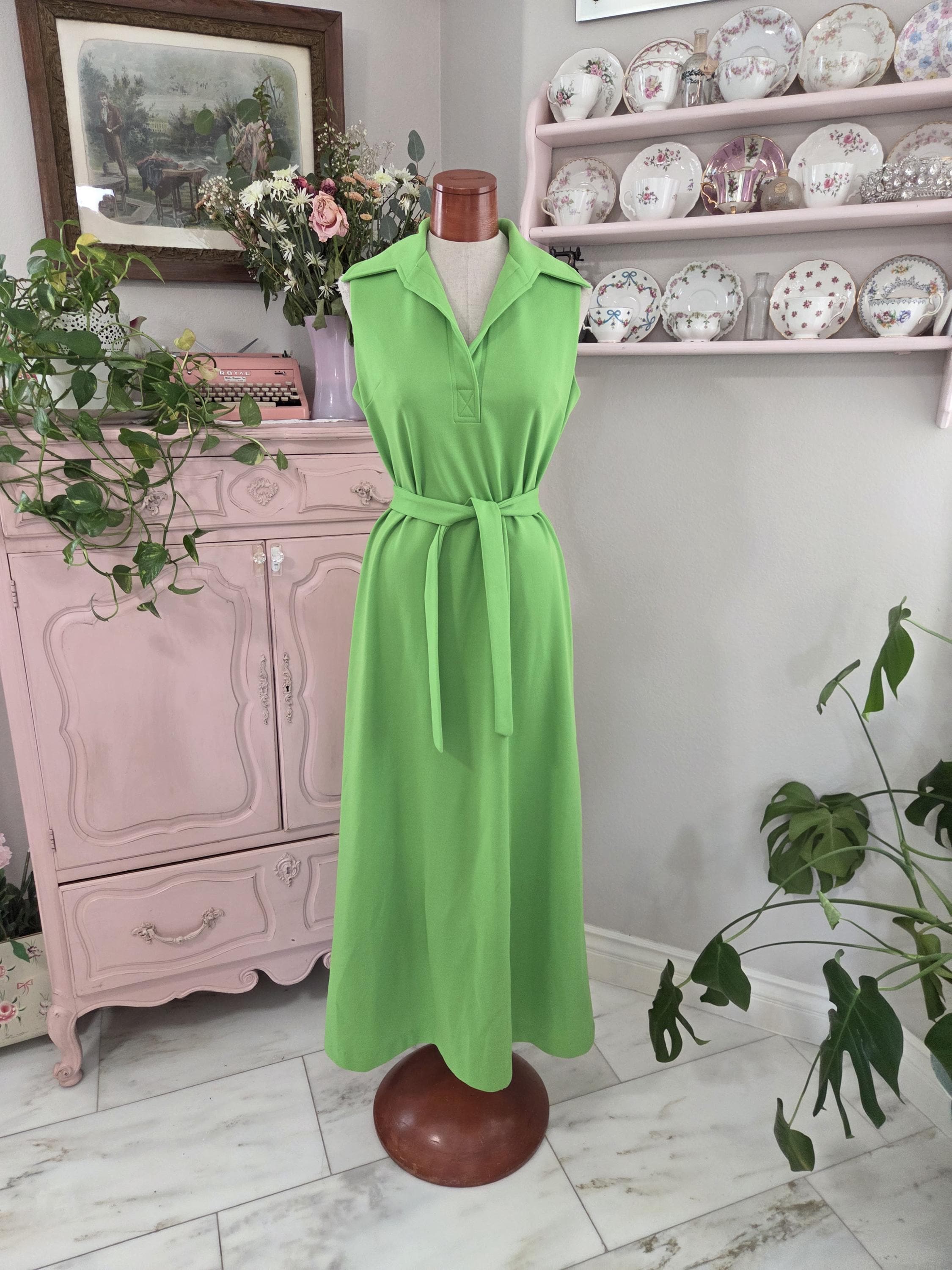 70s Lime Green Dress - Etsy