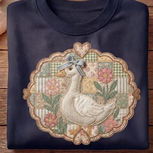 Patchwork Thrifted Goose PNG, Cottagecore Goose Quilt Design, Vintage Farmhouse Goose Shirt, Grandma Core Floral Goose Sublimation