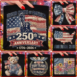 America 250 Patchwork PNG Bundle, 250th Anniversary Patriotic Designs, Vintage USA Flag Quilt Sublimation, 4th of July PNG