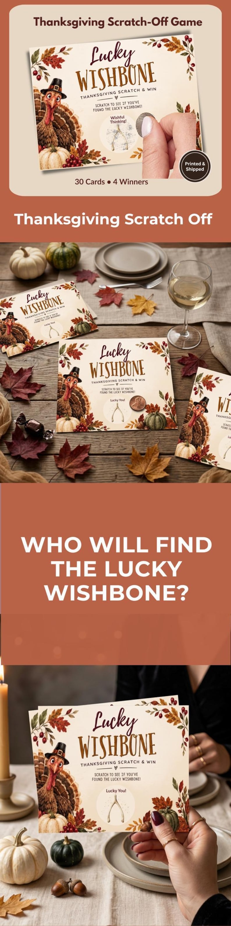 Thanksgiving Party Game Scratch Off Cards Lucky Wishbone Activity Interactive Entertainment For Adults Friendsgiving Dinner Guest Fun Fall Gathering Celebration Turkey Day Holiday Icebreaker Game Set Novelty Party Activity Cards Group