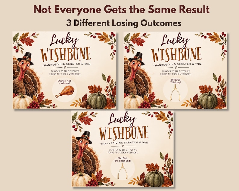 Friendsgiving Activity Game Scratch Off Cards Lucky Wishbone Party Entertainment Thanksgiving Dinner Guest Fun Interactive Holiday Celebration Adult Party Game Fall Gathering Entertainment Turkey Day Activity Novelty Icebreaker Cards Group
