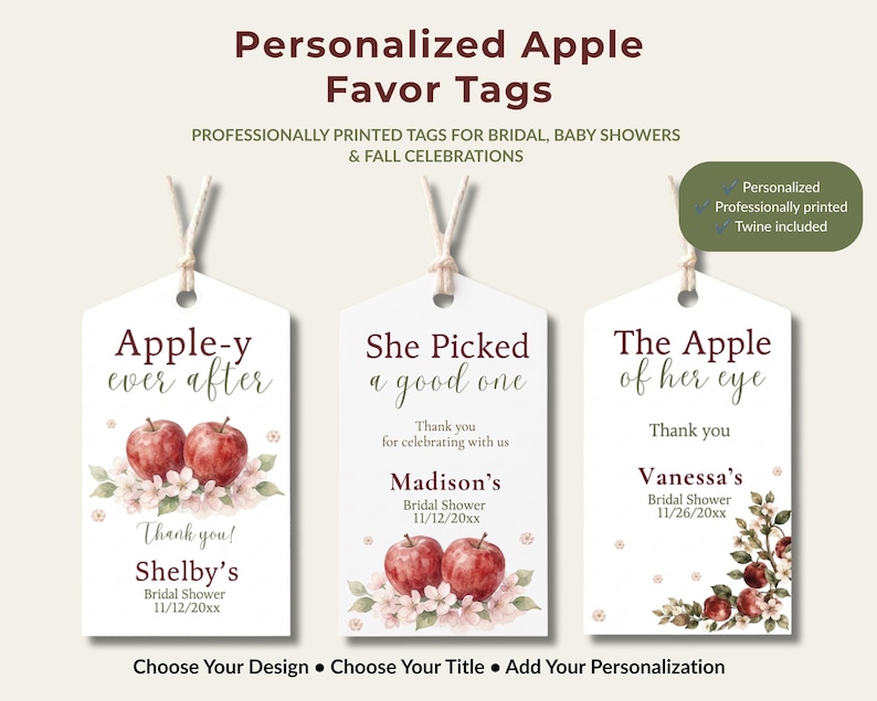 Reception Tags Apple Favor Tag Bridal Shower Fall Celebration Wedding Favors ...