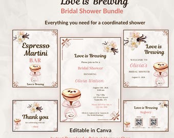 Liebe braut Brautparty-Bundle, Kaffee-Thema, bearbeitbare Canva-Vorlage
