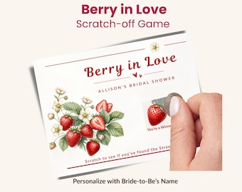 Bridal Shower Game Scratch Off Card Activity Strawberry Berry in Love Theme Wedding Celebration Guest Entertainment Icebreaker Fun