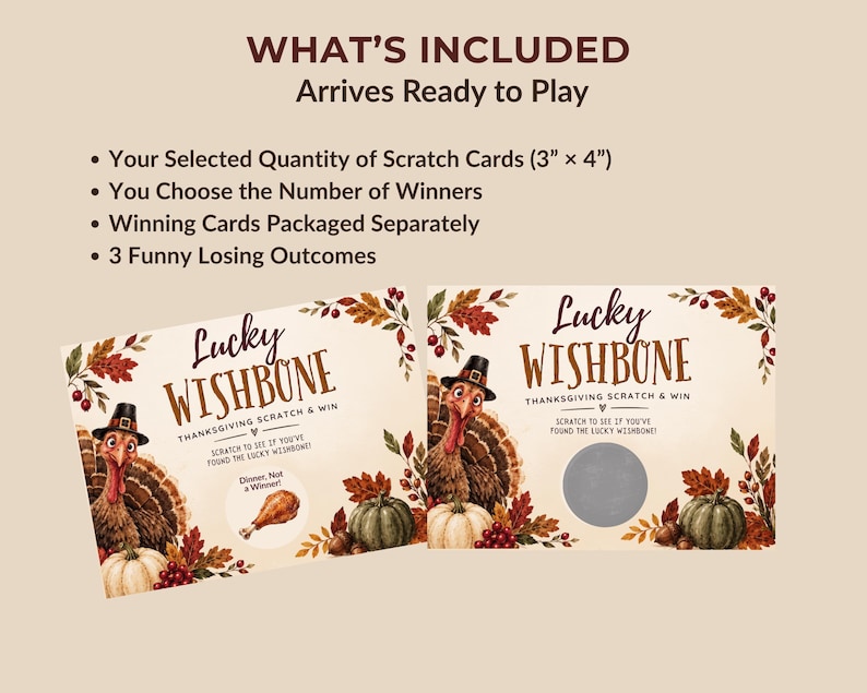 Holiday Entertainment Game Thanksgiving Scratch Off Cards Lucky Wishbone Party Activity Interactive Adult Fun Friendsgiving Dinner Celebration Guest Entertainment Fall Gathering Party Game Turkey Day Icebreaker Activity Novelty Cards Group