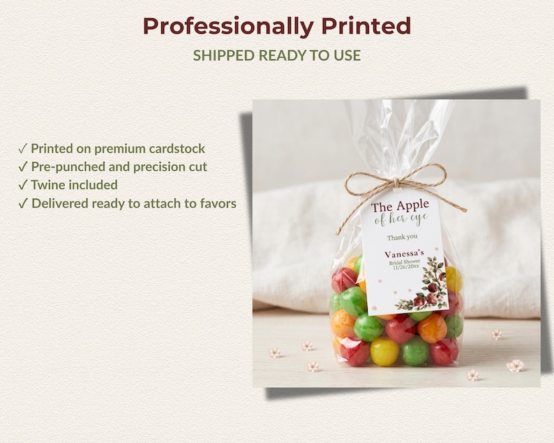Reception Tags Apple Favor Tag Bridal Shower Fall Celebration Wedding Favors ...