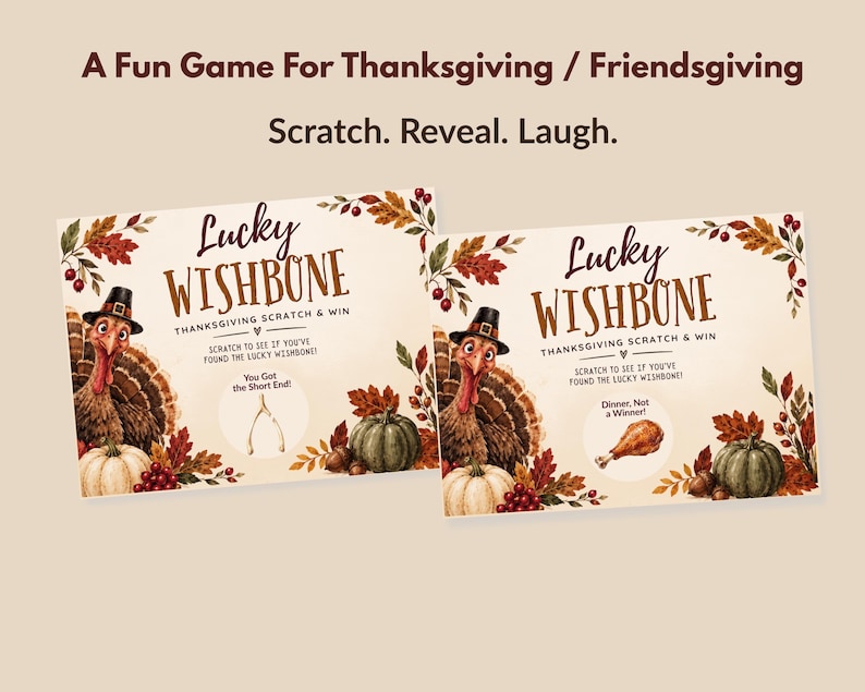Scratch Off Cards Lucky Wishbone Game Thanksgiving Party Activity Interactive Entertainment Adult Fun Holiday Celebration Friendsgiving Dinner Guest Activity Fall Gathering Party Game Turkey Day Entertainment Novelty Icebreaker Cards Group