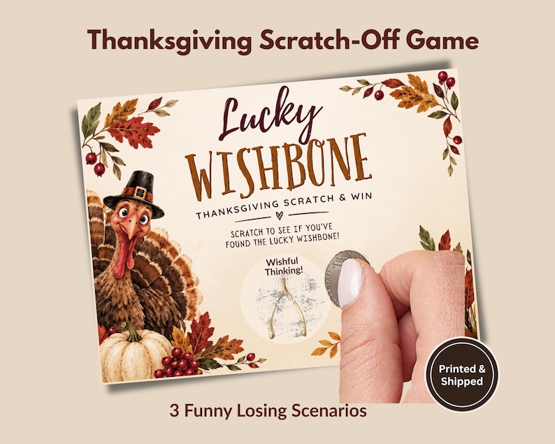 Thanksgiving Party Game Scratch Off Cards Lucky Wishbone Activity Interactive Entertainment For Adults Friendsgiving Dinner Guest Fun Fall Gathering Celebration Turkey Day Holiday Icebreaker Game Set Novelty Party Activity Cards Group