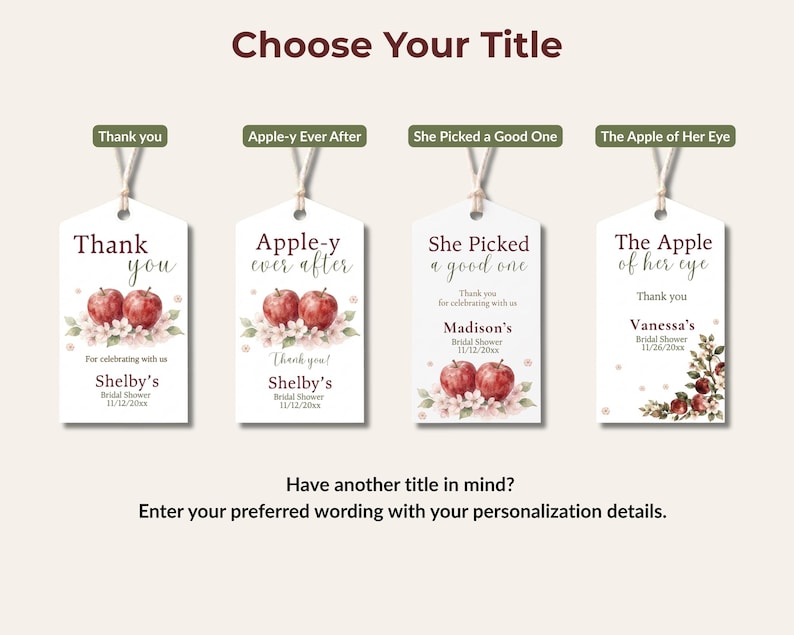 Reception Tags Apple Favor Tag Bridal Shower Fall Celebration Wedding Favors ...