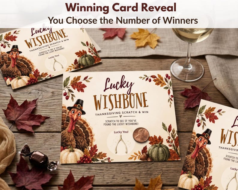 Lucky Wishbone Game Thanksgiving Scratch Off Cards Party Activity Interactive Entertainment Adult Fun Holiday Celebration Friendsgiving Dinner Guest Activity Fall Gathering Party Game Turkey Day Entertainment Novelty Icebreaker Cards Group
