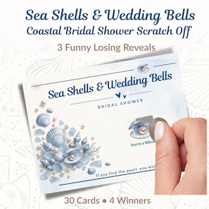 Sea Shells Wedding Bells Bridal Shower Scratch Off Game Card Beach Celebration Activity Coastal Wedding Party Favor Icebreaker Entertainment
