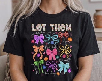 Koszulka Let Them Bows, bluza, pastelowy sweter z kokardą, modny okrągły dekolt Coquette