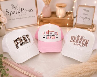 Czapka typu trucker Christian | Czapka Faith | Czapka „Just a Girl Who Loves Jesus” | Czapka „Pray” | Czapka „Make Heaven Crowded” | Chrześcijański prezent dla kobiet | Butik