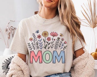 Koszulka z motywem kwiatowym dla mamy, prezent na Dzień Matki z motywem retro dzikich kwiatów, koszulka w stylu boho garden