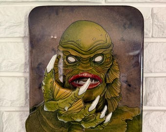 The Creature From the Black Lagoon - Gillman Wood Cutout Painting, Resin Coated Horror Fan Art