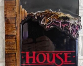 HOUSE- Wood Cutout Painting, Resin Coated Horror Fan Art