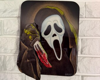 Scream Ghostface - Wood Cutout Painting, Resin Coated Horror Fan Art