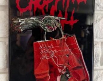 CHOPPING MALL- Wood Cutout Painting, Resin Coated Horror Fan Art