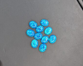 鮮やかな青緑色の合成オパールカボション｜ジュエリー製作用の8×10mm