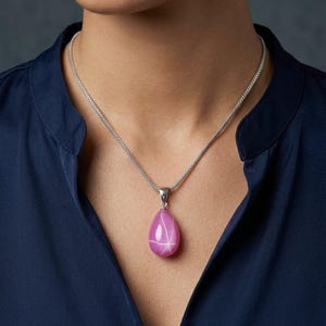 Lab-Created Pink Star Ruby Teardrop Pendant, 6-Ray Gemstone, Sterling Silver