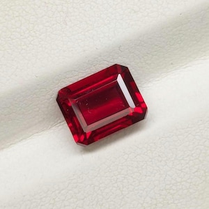 3.85 Ct Lab Grown Pigeon Blood Ruby, 8x10mm Emerald Cut hydrothermal, Certified Red Ruby for Custom Engagement Ring, Octagon Cut Jewelry
