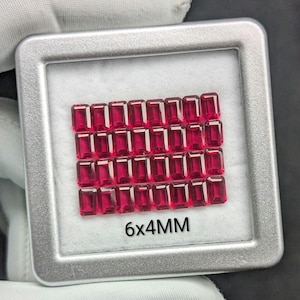 Lab Grown Pigeon Blood Ruby Octagon Cut 4x6mm | 22.20 Carat Total Gemstone Lot | Emerald Cut Synthetic Red Ruby for Jewelry Making
