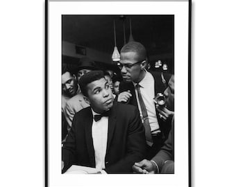 Iconic Moment Of Muhammed Ali And Malcom X Meeting; Black & White Wall Art Poster, Vintage Print, Photography Prints, Aesthetic Poster