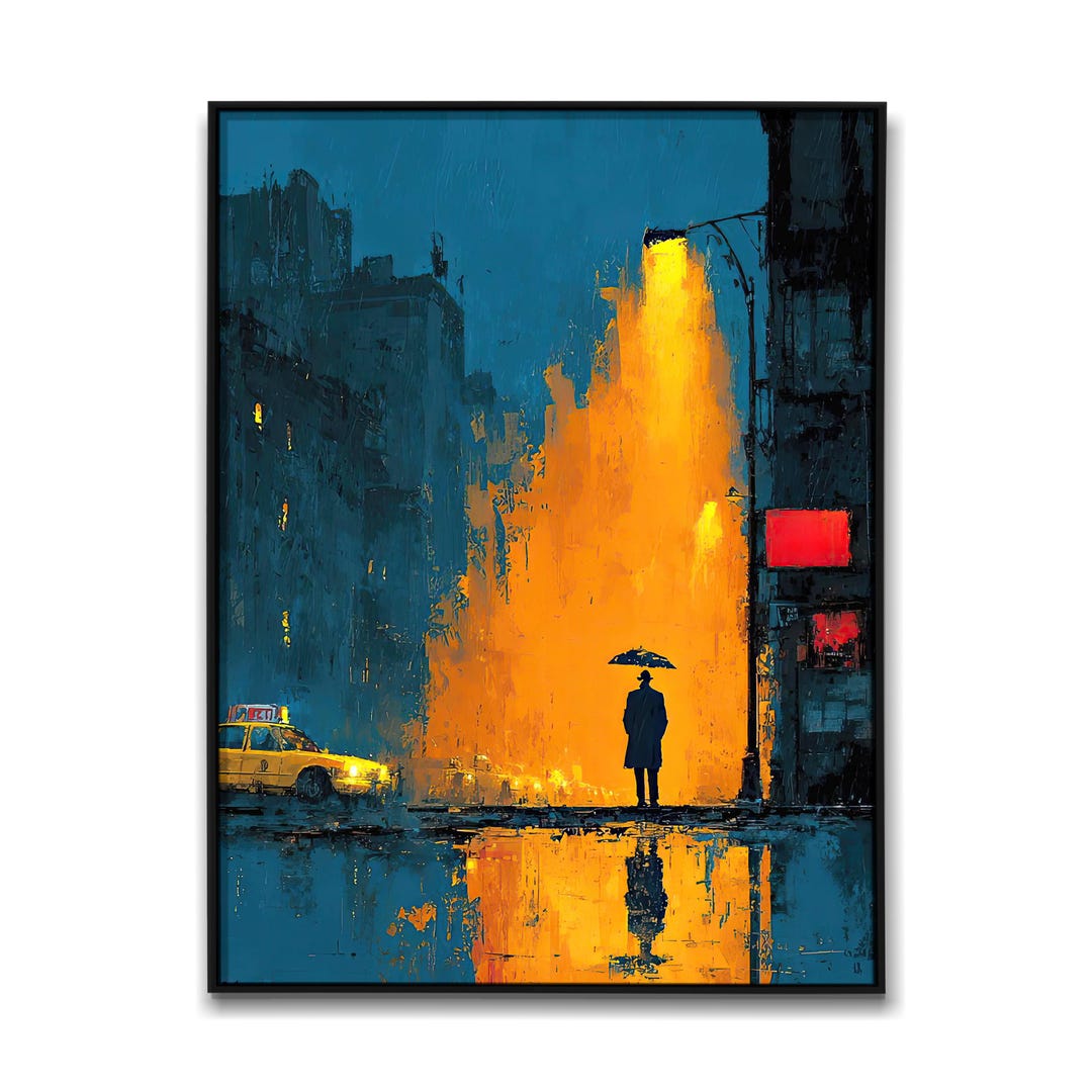 Rainy City Night Wall Art, Moody Urban Street Print, Cinematic Rain ...