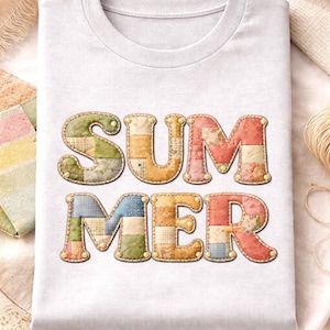 Summer Patchwork Quilt Letters Sublimation Design, Printable T-Shirt Design (Digital Download)