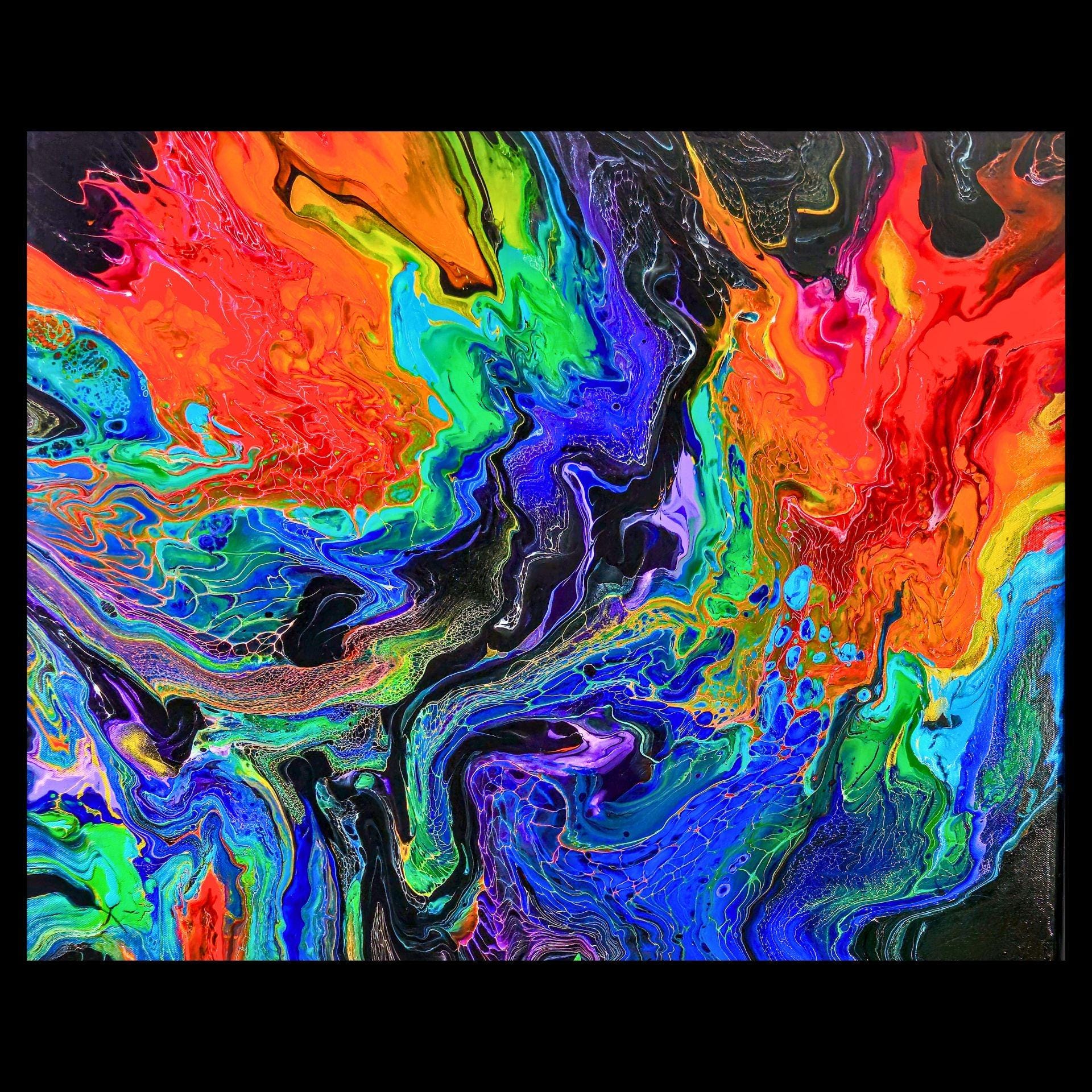 Abstract Winning Cosmic Rainbow Firestorm Print, Award-winning Abstract Fluid Art, Bold ...