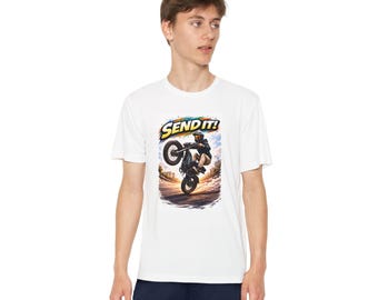 Jugend Stuntfahrer E-Bike T-Shirt - Wheelie Grafik-Print, athletische Passform