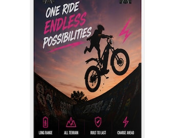 OneRide Endless Possibilties Poster | E-Bike-Silhouette, Sonnenuntergang Aktion
