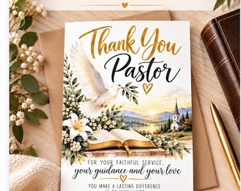 Tarjeta de agradecimiento para el pastor / Tarjeta de aprecio para el pastor / Tarjeta cristiana imprimible / Regalo de agradecimiento para el pastor / Regalo para la iglesia